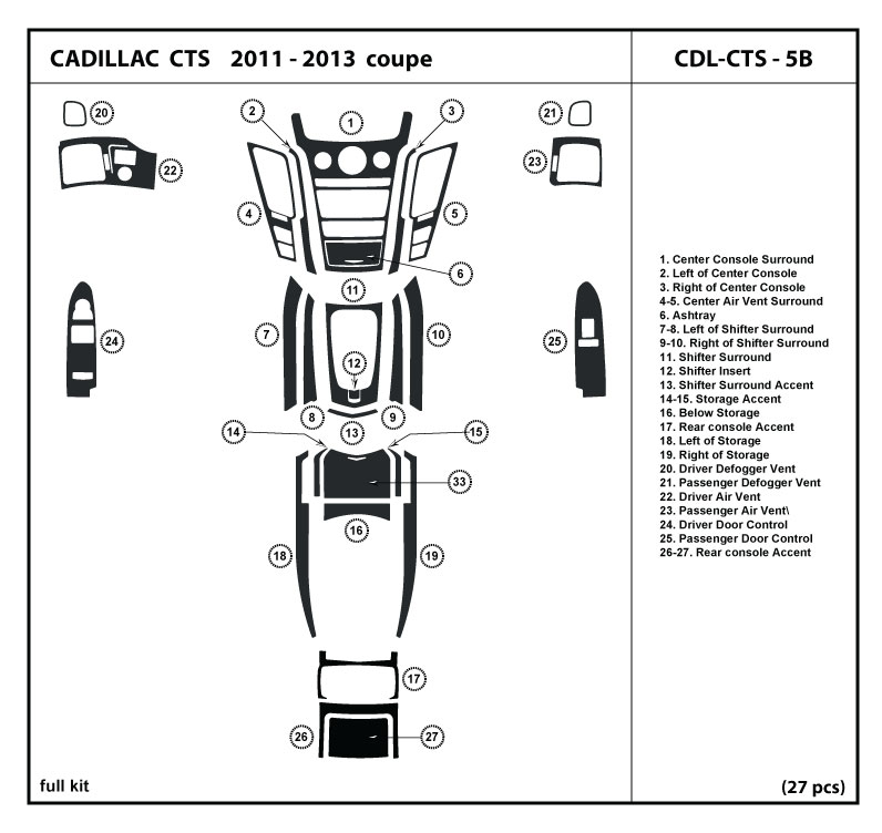 Interior Set Cadillac Trim coupe | Kit for 2011-2013 eBay Dash CTS